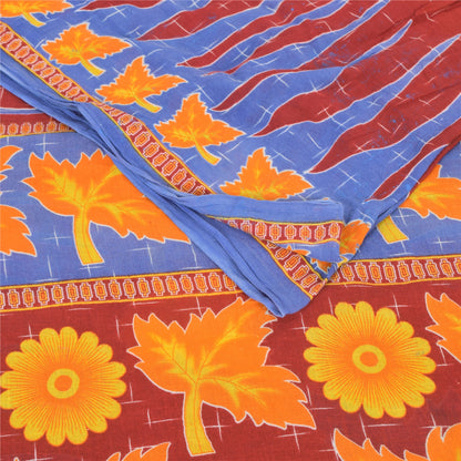 Sanskriti Vintage Sarees From India Red Pure Cotton Print Sari 5yd Craft Sustainable Fabric