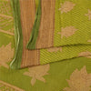 Sanskriti Vintage Sarees Green/Brown Pure Cotton Printed Sari 5yd Craft Sustainable Fabric