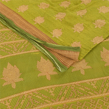 Sanskriti Vintage Sarees Green/Brown Pure Cotton Printed Sari 5yd Craft Sustainable Fabric