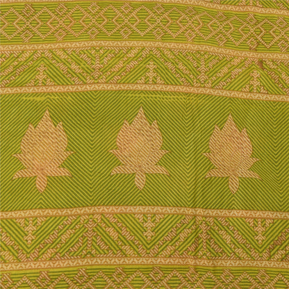 Sanskriti Vintage Sarees Green/Brown Pure Cotton Printed Sari 5yd Craft Sustainable Fabric