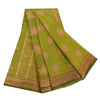 Sanskriti Vintage Sarees Green/Brown Pure Cotton Printed Sari 5yd Craft Sustainable Fabric