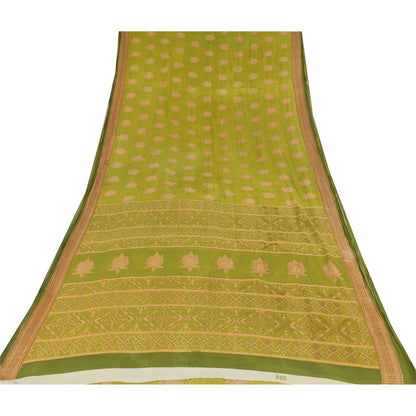 Sanskriti Vintage Sarees Green/Brown Pure Cotton Printed Sari 5yd Craft Sustainable Fabric