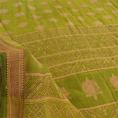 Sanskriti Vintage Sarees Green/Brown Pure Cotton Printed Sari 5yd Craft Sustainable Fabric