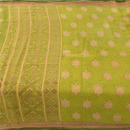 Sanskriti Vintage Sarees Green/Brown Pure Cotton Printed Sari 5yd Craft Sustainable Fabric