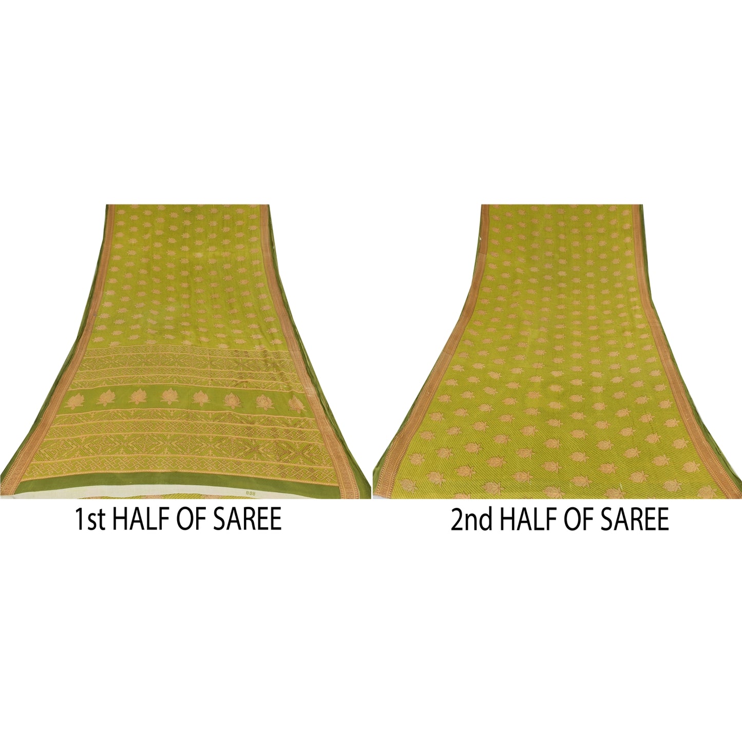Sanskriti Vintage Sarees Green/Brown Pure Cotton Printed Sari 5yd Craft Sustainable Fabric