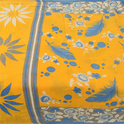 Sanskriti Vintage Sarees Yellow/Blue Pure Cotton Printed Sari 5yd Craft Sustainable Fabric