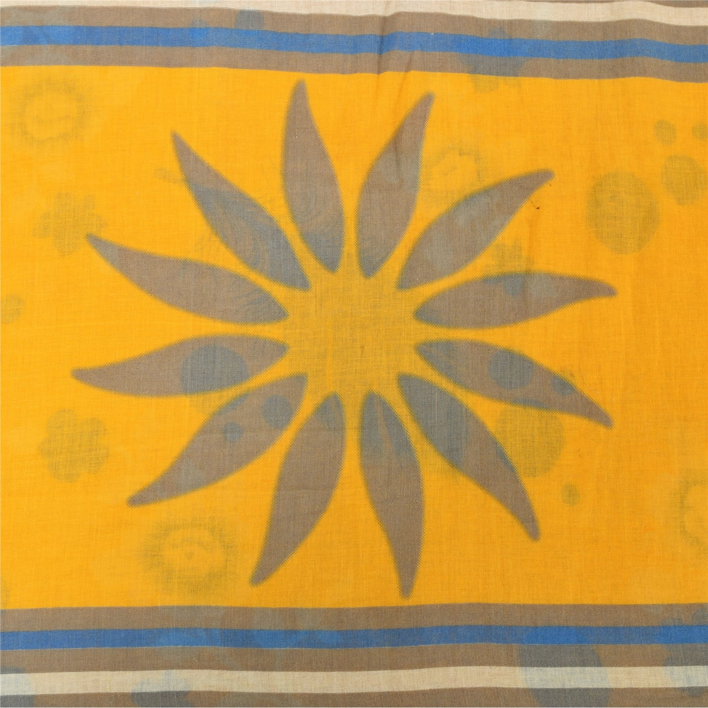 Sanskriti Vintage Sarees Yellow/Blue Pure Cotton Printed Sari 5yd Craft Sustainable Fabric
