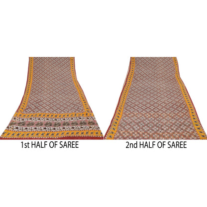 Sanskriti Vintage Sarees Red Animal Printed Pure Cotton Sari 5yd Craft Sustainable Fabric