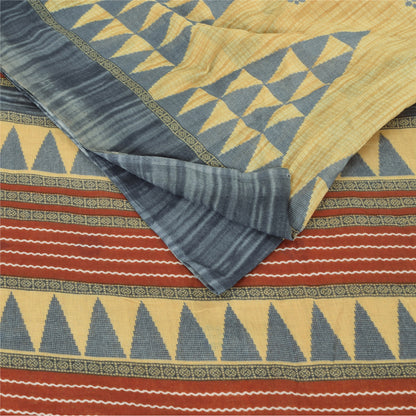 Sanskriti Vintage Sarees Pale Yellow Pure Cotton Printed Sari 5yd Craft Sustainable Fabric