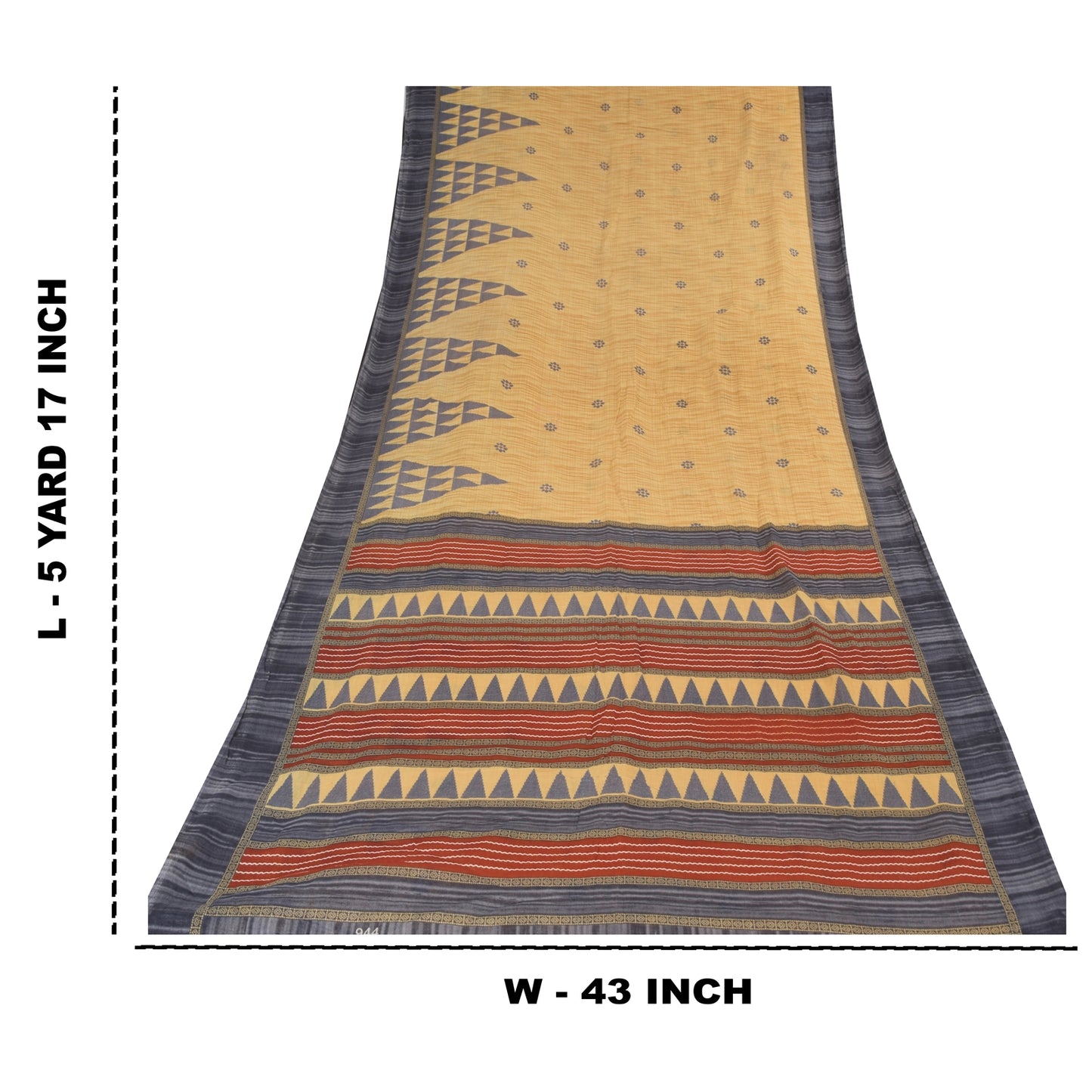 Sanskriti Vintage Sarees Pale Yellow Pure Cotton Printed Sari 5yd Craft Sustainable Fabric