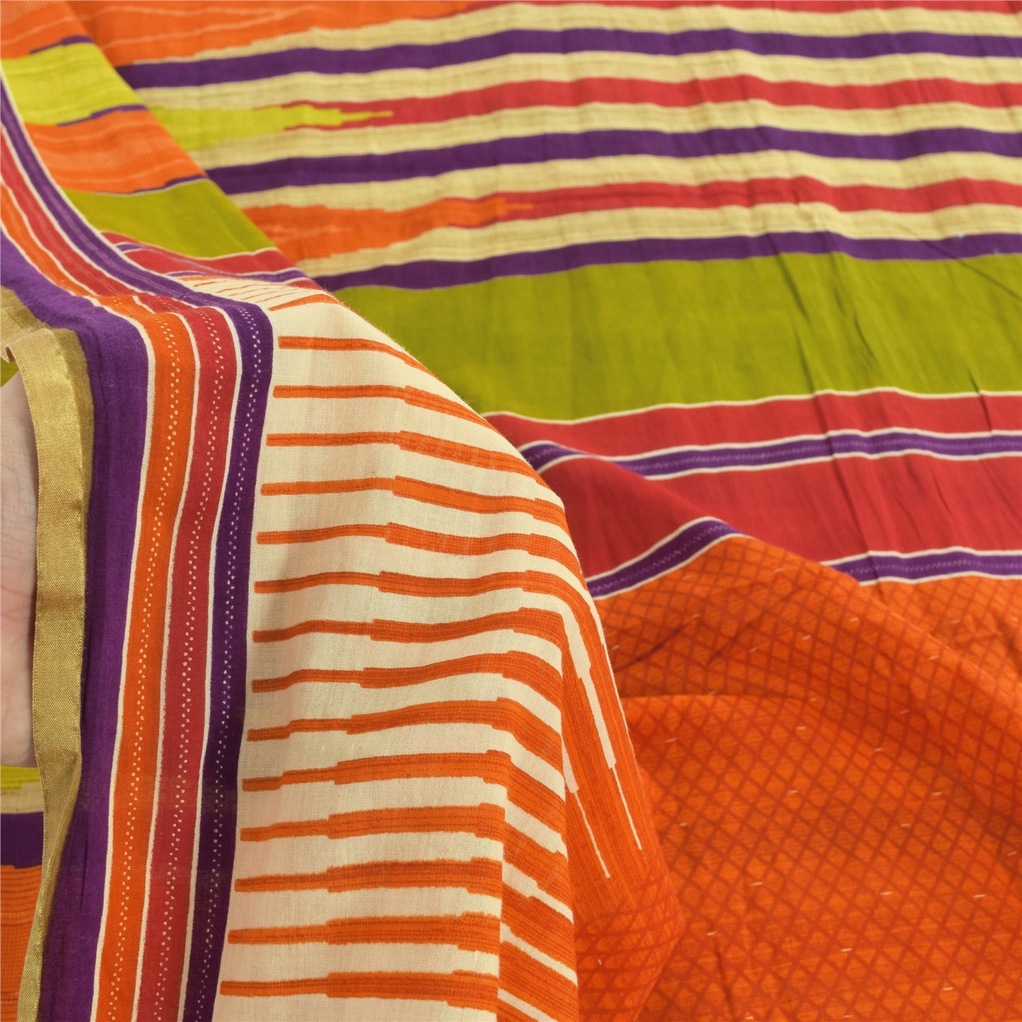 Sanskriti Vintage Sarees Indian Multi Pure Cotton Printed Sari 5yd Craft Sustainable Fabric