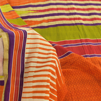 Sanskriti Vintage Sarees Indian Multi Pure Cotton Printed Sari 5yd Craft Sustainable Fabric