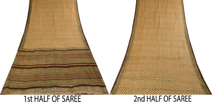 Sanskriti Vintage Saree Green Pure Cotton Hand Block Printed Sari 5+Yard Fabric