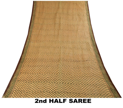 Sanskriti Vintage Saree Green Pure Cotton Hand Block Printed Sari 5+Yard Fabric