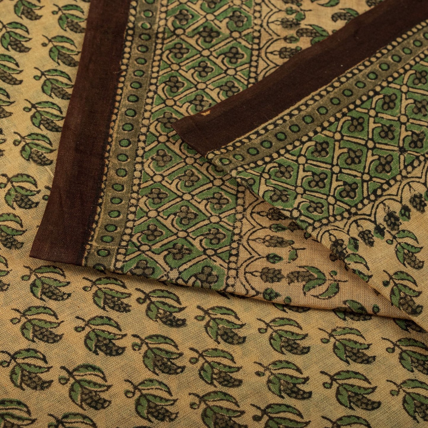 Sanskriti Vintage Saree Green Pure Cotton Hand Block Printed Sari 5+Yard Fabric