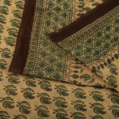 Sanskriti Vintage Saree Green Pure Cotton Hand Block Printed Sari 5+Yard Fabric
