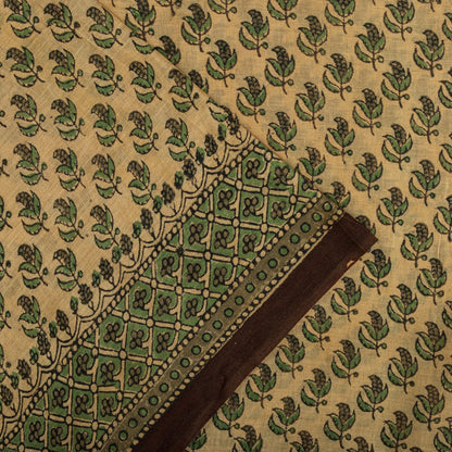 Sanskriti Vintage Saree Green Pure Cotton Hand Block Printed Sari 5+Yard Fabric