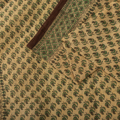 Sanskriti Vintage Saree Green Pure Cotton Hand Block Printed Sari 5+Yard Fabric