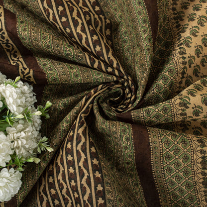 Sanskriti Vintage Saree Green Pure Cotton Hand Block Printed Sari 5+Yard Fabric