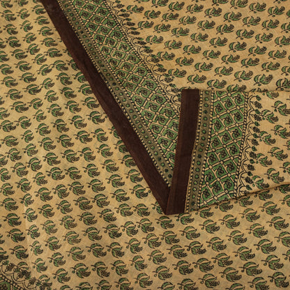 Sanskriti Vintage Saree Green Pure Cotton Hand Block Printed Sari 5+Yard Fabric
