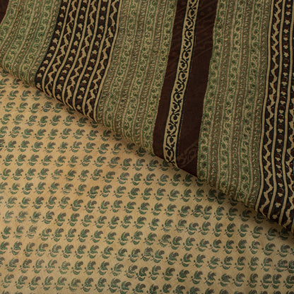 Sanskriti Vintage Saree Green Pure Cotton Hand Block Printed Sari 5+Yard Fabric