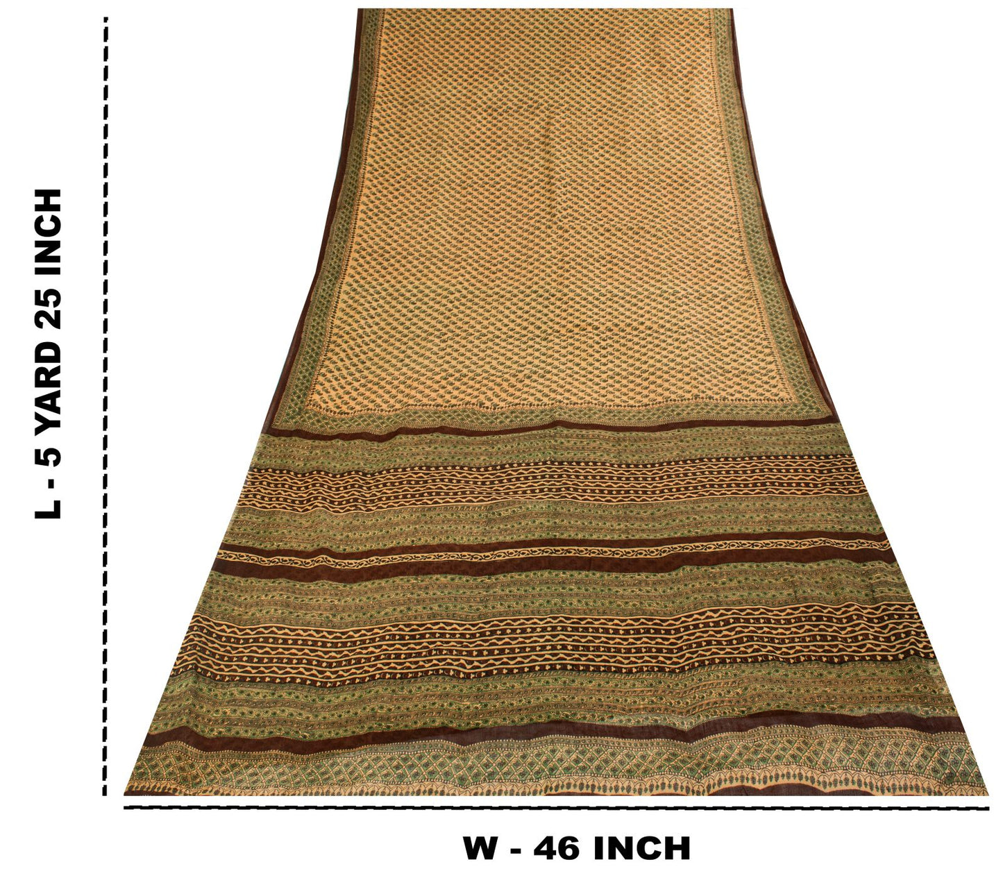 Sanskriti Vintage Saree Green Pure Cotton Hand Block Printed Sari 5+Yard Fabric