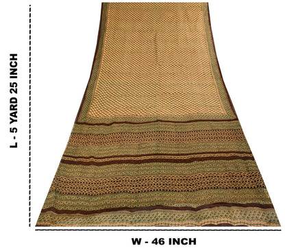 Sanskriti Vintage Saree Green Pure Cotton Hand Block Printed Sari 5+Yard Fabric