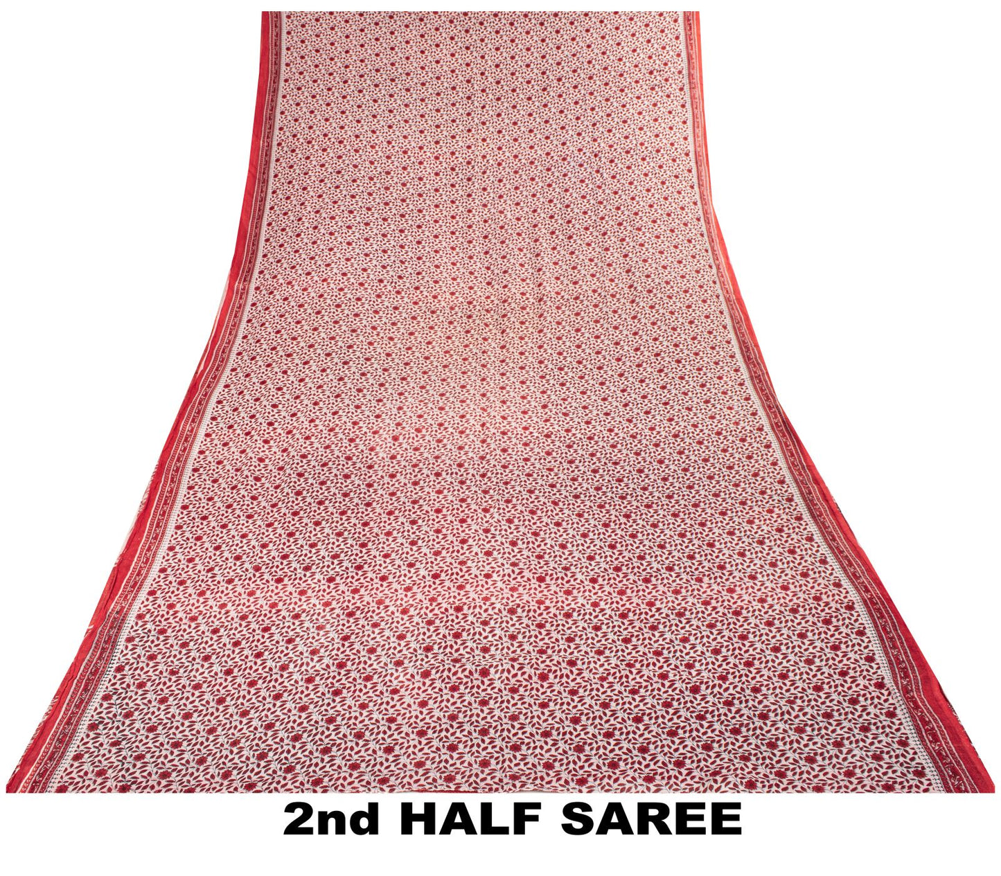 Sanskriti Vintage Saree Red-White Pure Cotton Floral Print Craft Fabric 5YDSari