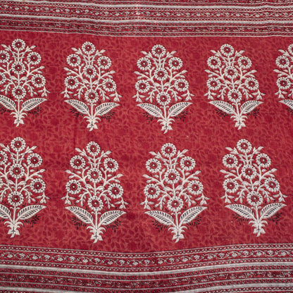 Sanskriti Vintage Saree Red-White Pure Cotton Floral Print Craft Fabric 5YDSari