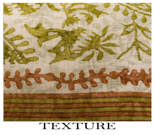 Sanskriti Vintage Saree White-Green 100% Pure Cotton Hand Block Printed Paisley Craft Fabric Sari