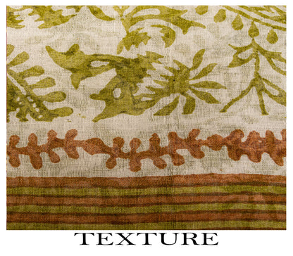 Sanskriti Vintage Saree White-Green 100% Pure Cotton Hand Block Printed Paisley Craft Fabric Sari