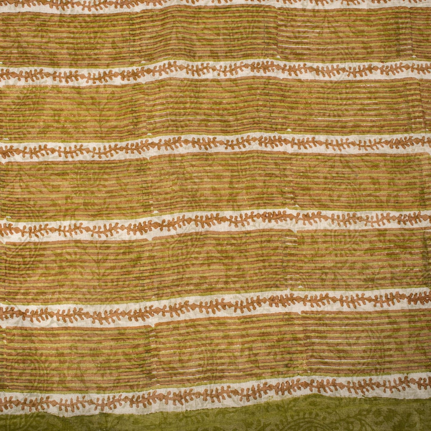Sanskriti Vintage Saree White-Green 100% Pure Cotton Hand Block Printed Paisley Craft Fabric Sari
