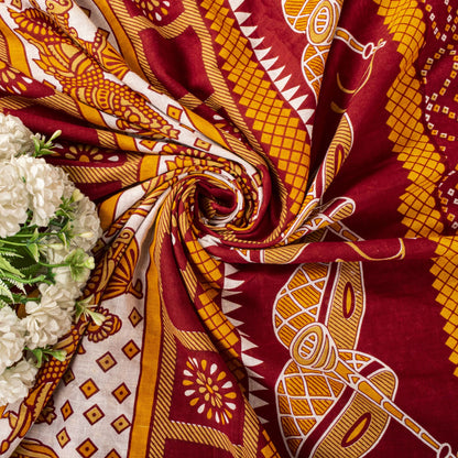 Vintage Saree Red Pure Cotton Bandhani Print Craft Fabric 5+Yard Sari