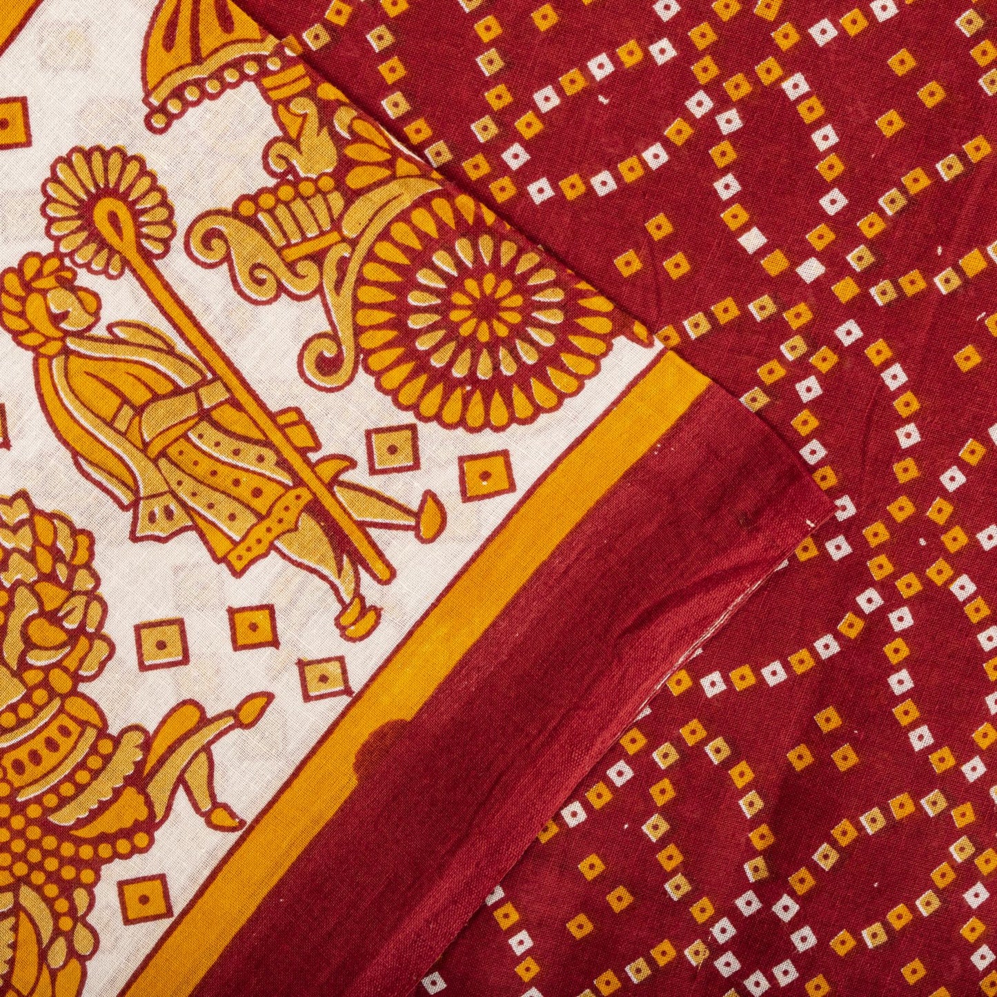 Vintage Saree Red Pure Cotton Bandhani Print Craft Fabric 5+Yard Sari