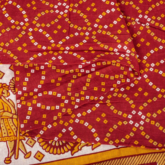 Vintage Saree Red Pure Cotton Bandhani Print Craft Fabric 5+Yard Sari