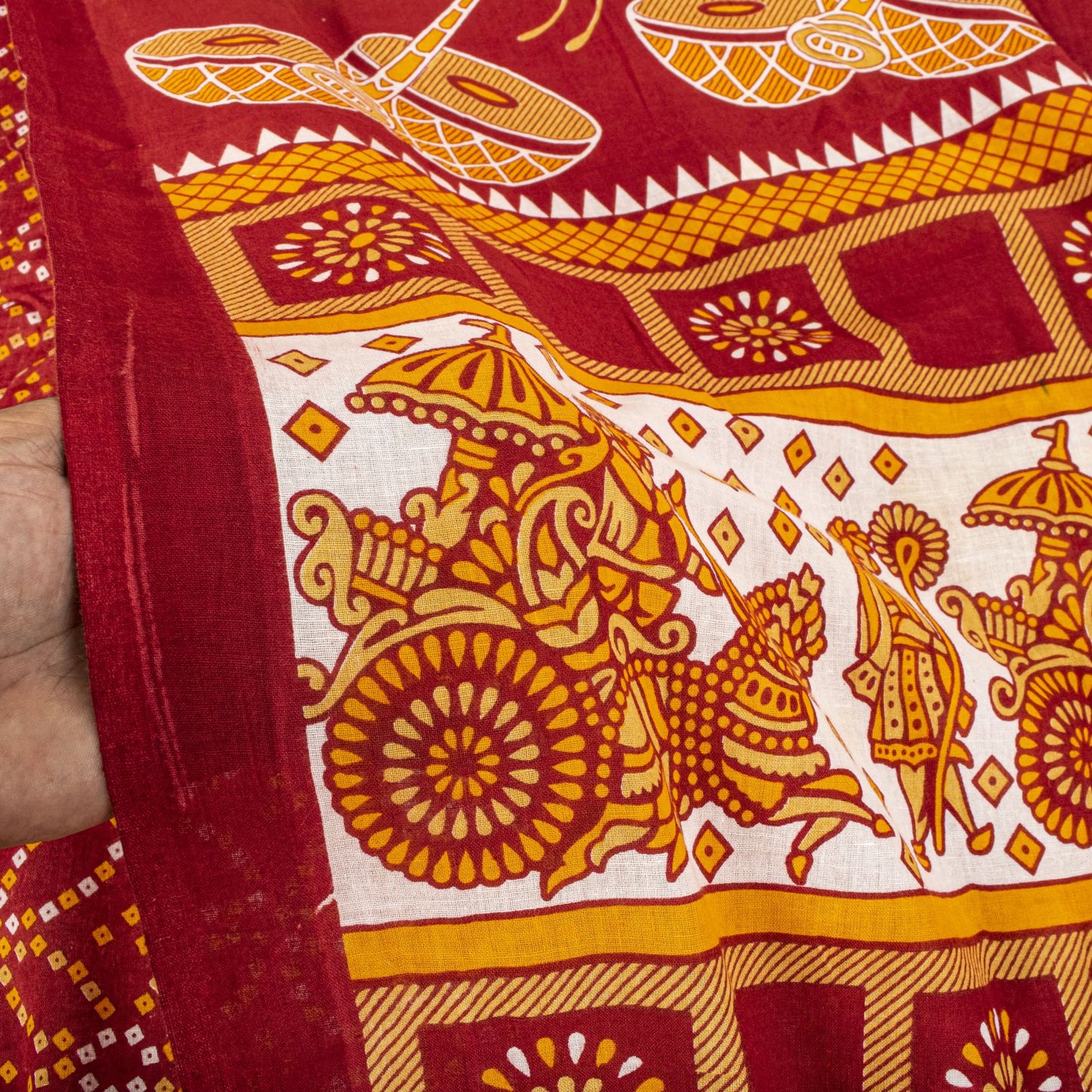 Vintage Saree Red Pure Cotton Bandhani Print Craft Fabric 5+Yard Sari