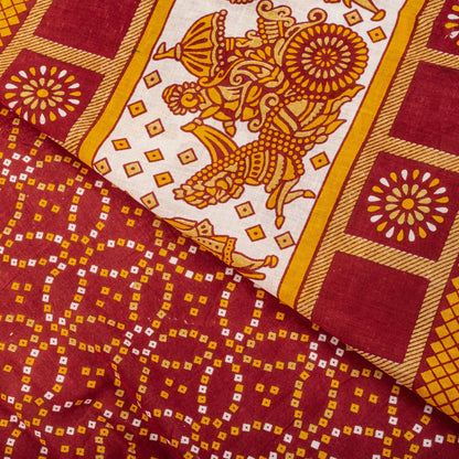 Vintage Saree Red Pure Cotton Bandhani Print Craft Fabric 5+Yard Sari