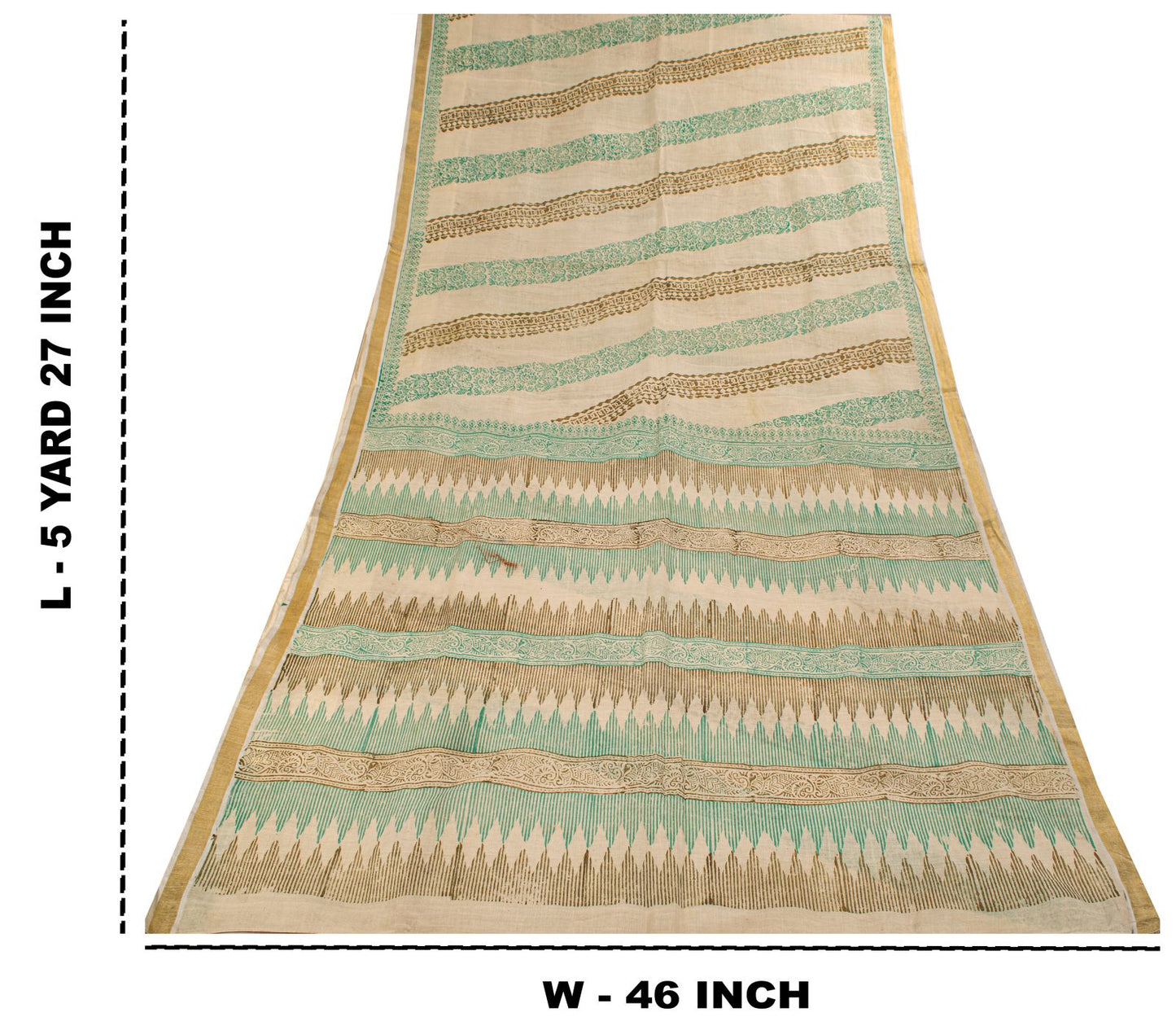 Sanskriti Vintage Saree Off-White Pure Cotton Hand Block Print Craft Fabric Sari