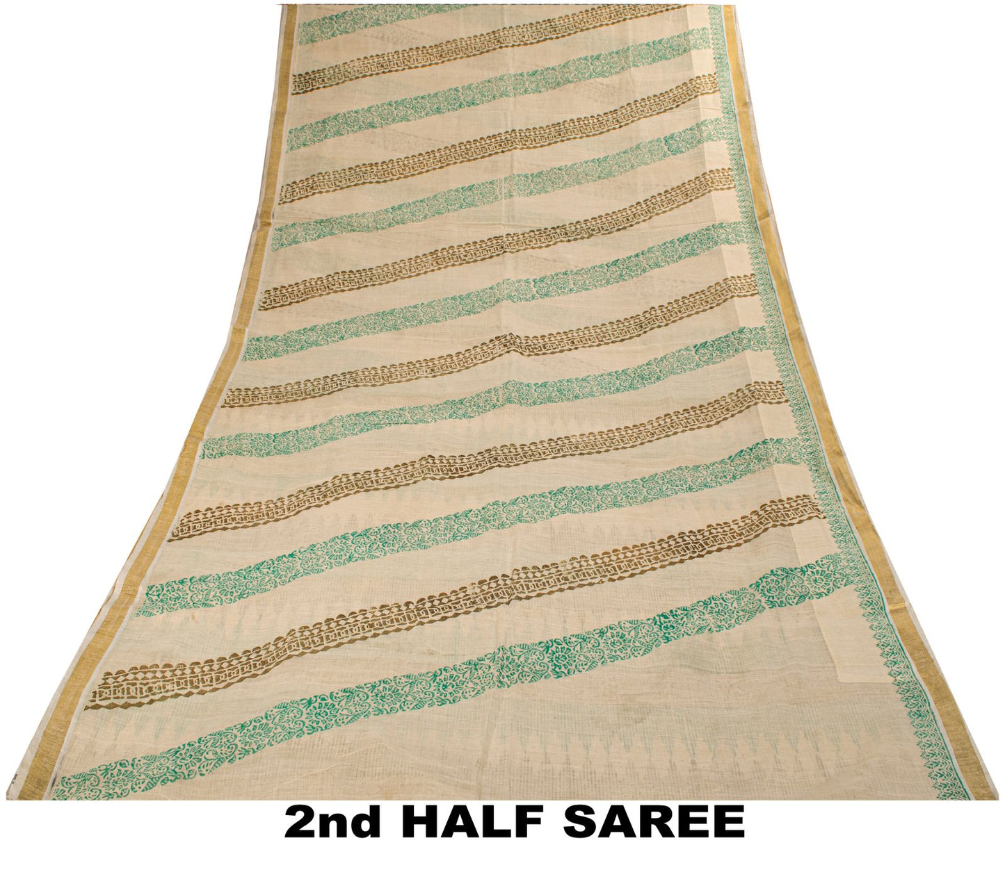 Sanskriti Vintage Saree Off-White Pure Cotton Hand Block Print Craft Fabric Sari