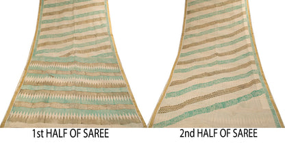 Sanskriti Vintage Saree Off-White Pure Cotton Hand Block Print Craft Fabric Sari