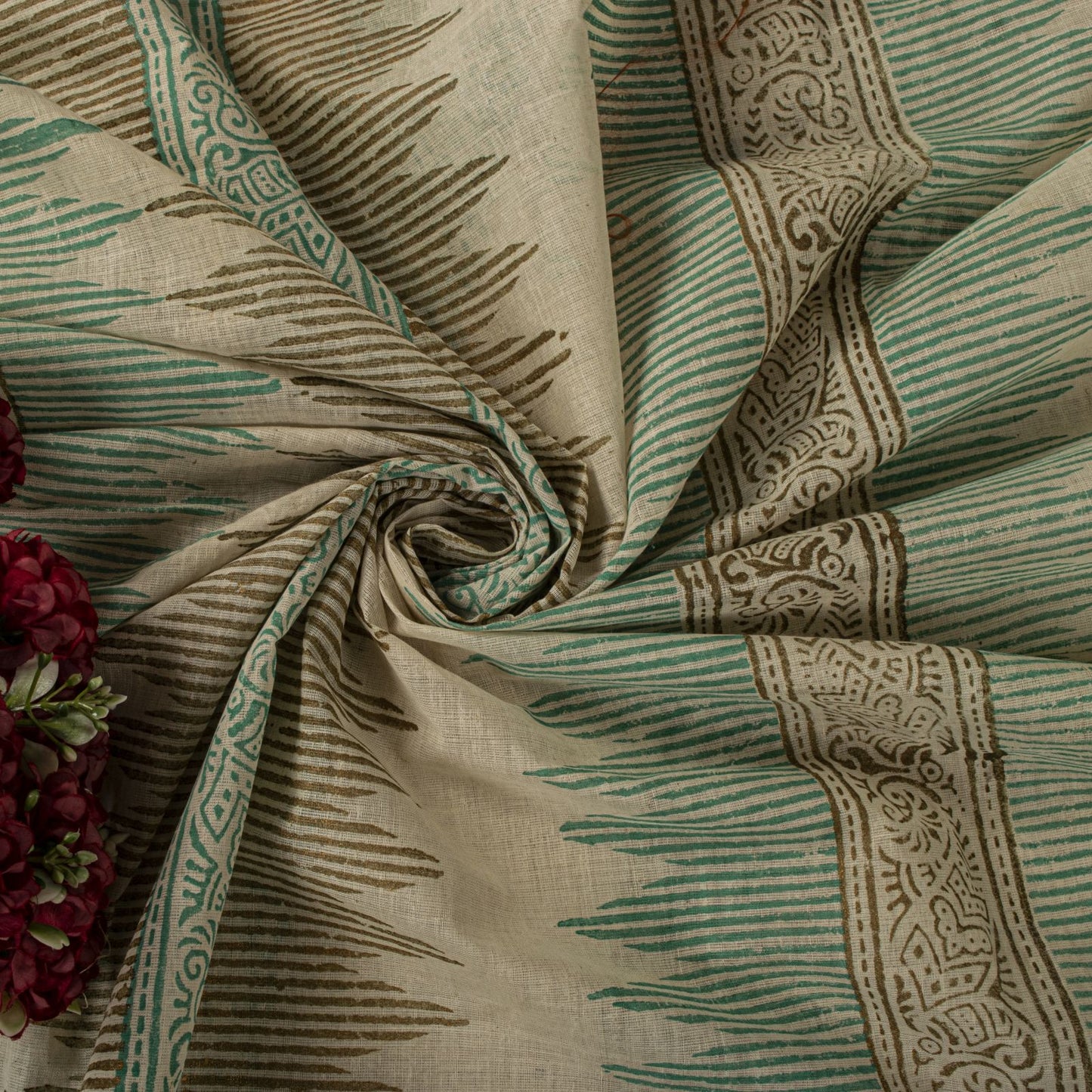Sanskriti Vintage Saree Off-White Pure Cotton Hand Block Print Craft Fabric Sari
