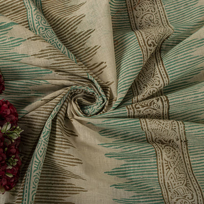 Sanskriti Vintage Saree Off-White Pure Cotton Hand Block Print Craft Fabric Sari