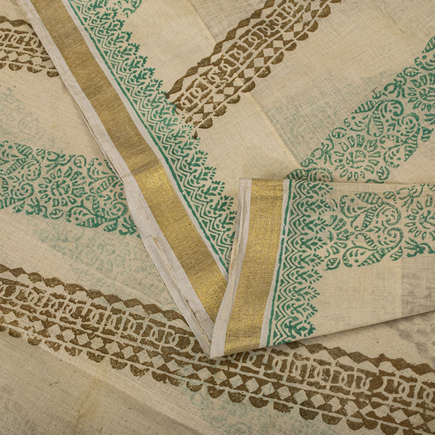 Sanskriti Vintage Saree Off-White Pure Cotton Hand Block Print Craft Fabric Sari