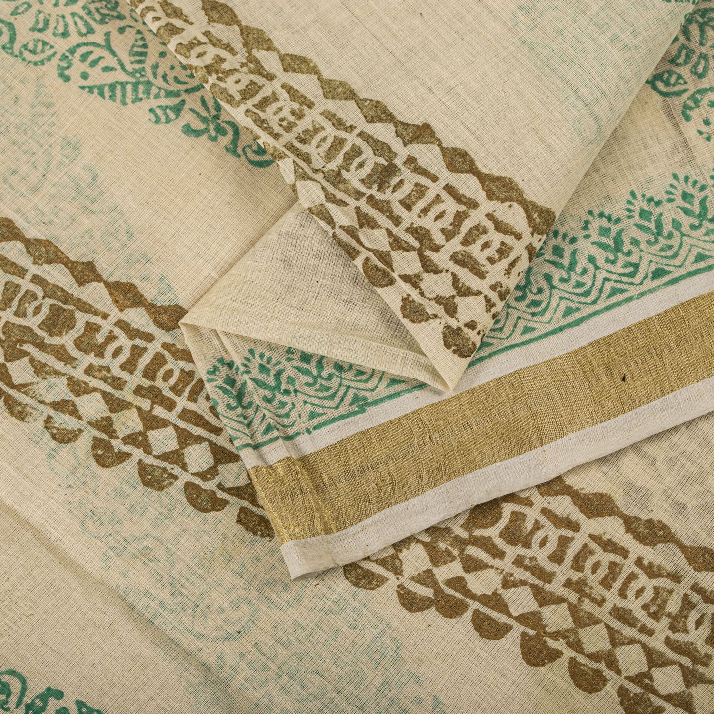 Sanskriti Vintage Saree Off-White Pure Cotton Hand Block Print Craft Fabric Sari