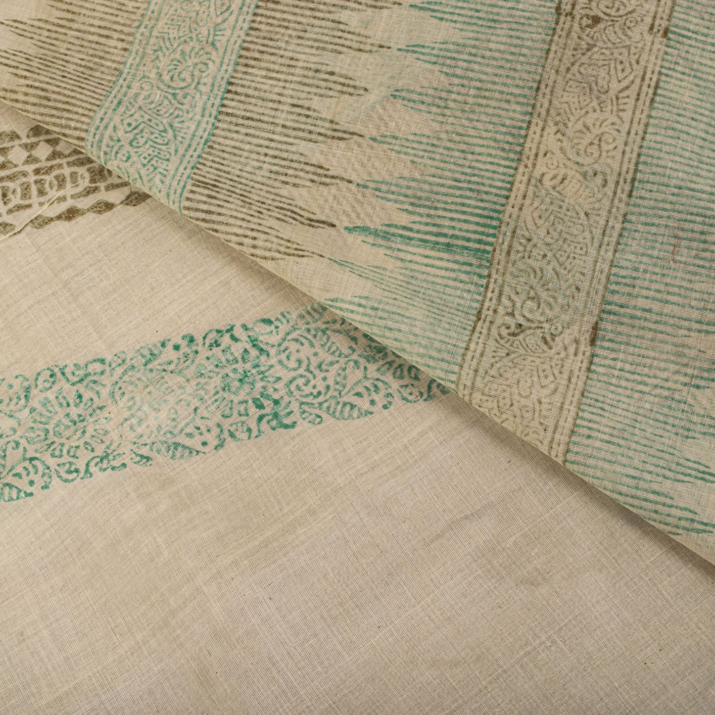 Sanskriti Vintage Saree Off-White Pure Cotton Hand Block Print Craft Fabric Sari