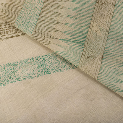 Sanskriti Vintage Saree Off-White Pure Cotton Hand Block Print Craft Fabric Sari