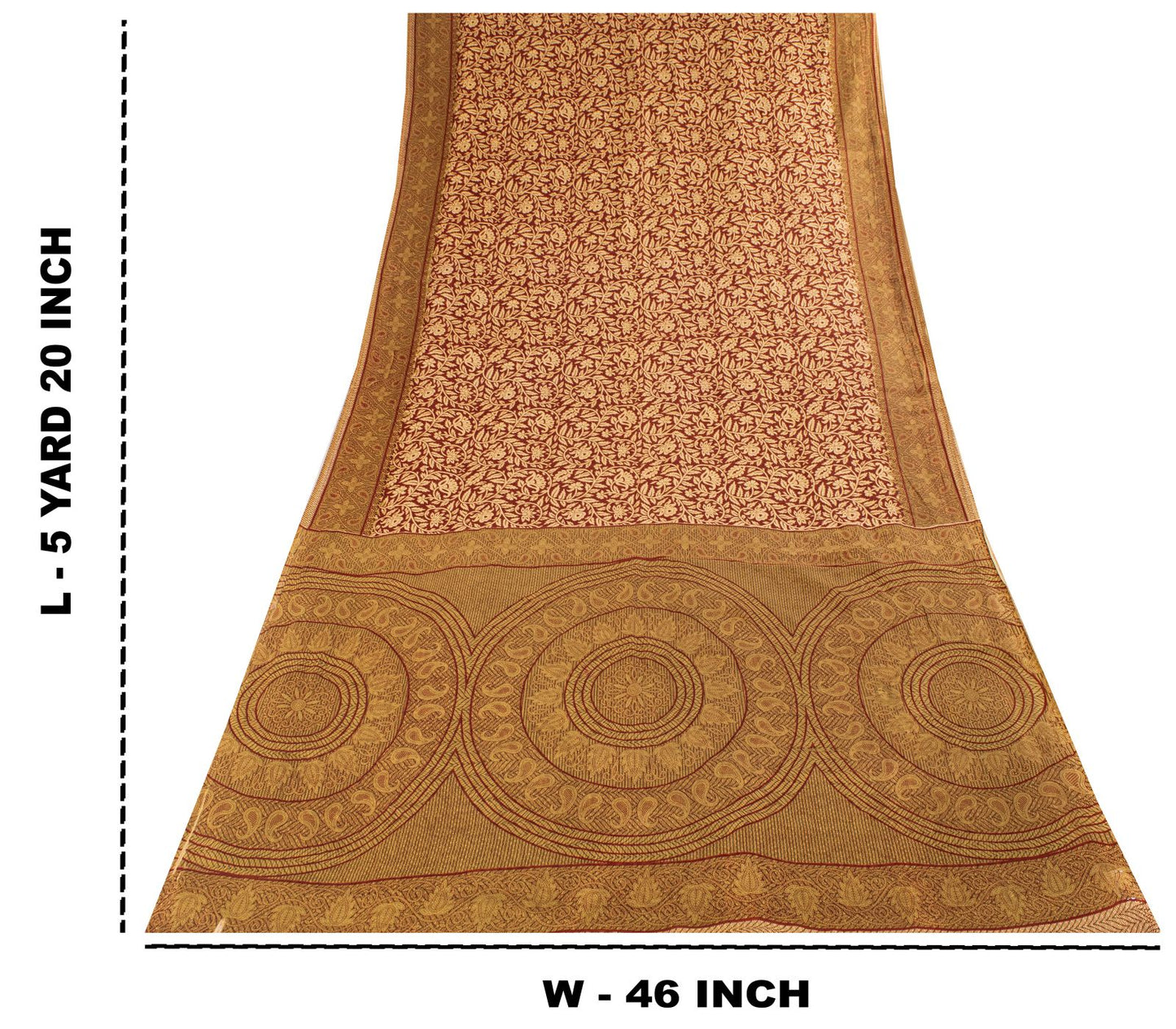 Sanskriti Vintage Saree Brown Pure Cotton Mandal Art-Kalamkari Print Sari 5.5+YD Craft Fabric