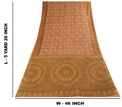 Sanskriti Vintage Saree Brown Pure Cotton Mandal Art-Kalamkari Print Sari 5.5+YD Craft Fabric