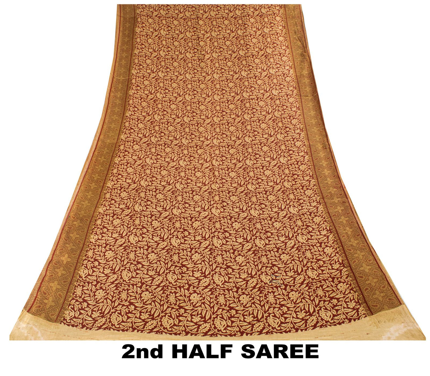 Sanskriti Vintage Saree Brown Pure Cotton Mandal Art-Kalamkari Print Sari 5.5+YD Craft Fabric