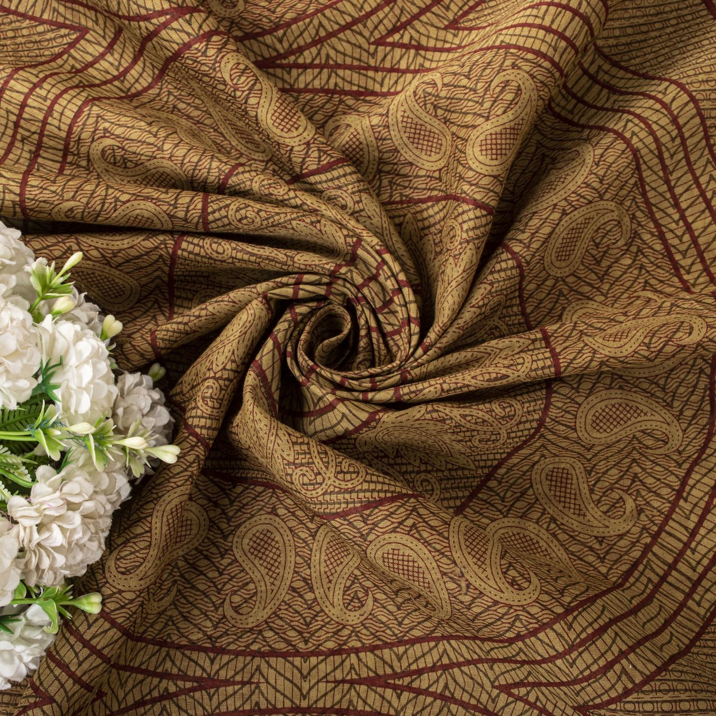 Sanskriti Vintage Saree Brown Pure Cotton Mandal Art-Kalamkari Print Sari 5.5+YD Craft Fabric